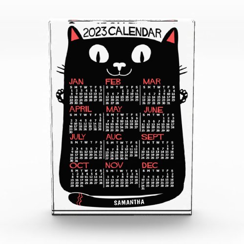 2023 Year Monthly Calendar Mid_Century Black Cat Acrylic Award