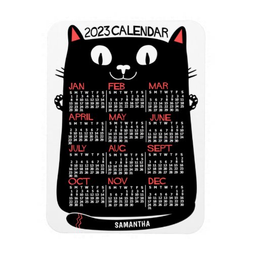 2023 Year Monthly Calendar Mid_Century Black Cat Magnet