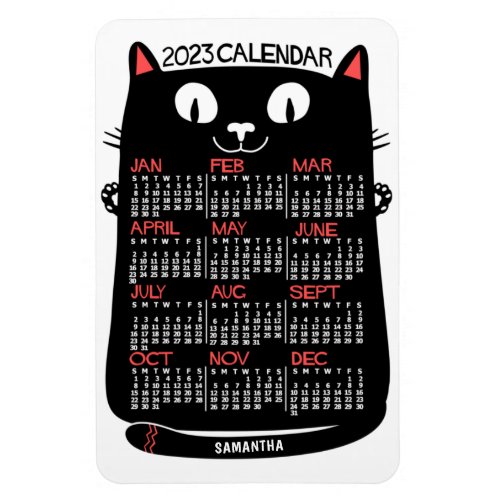 2023 Year Monthly Calendar Mid_Century Black Cat Magnet