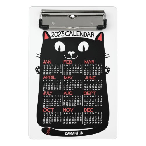 2023 Year Monthly Calendar Mid_Century Black Cat Mini Clipboard
