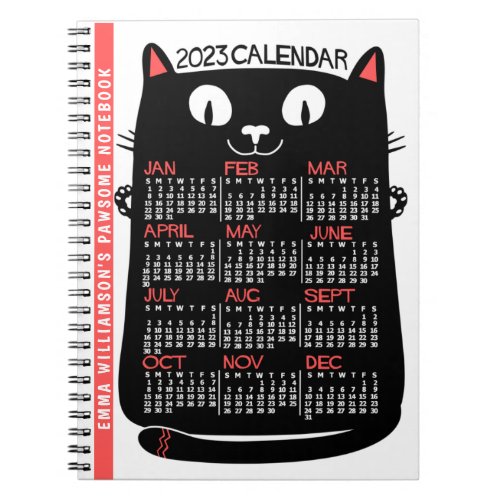 2023 Year Monthly Calendar Mid_Century Black Cat Notebook