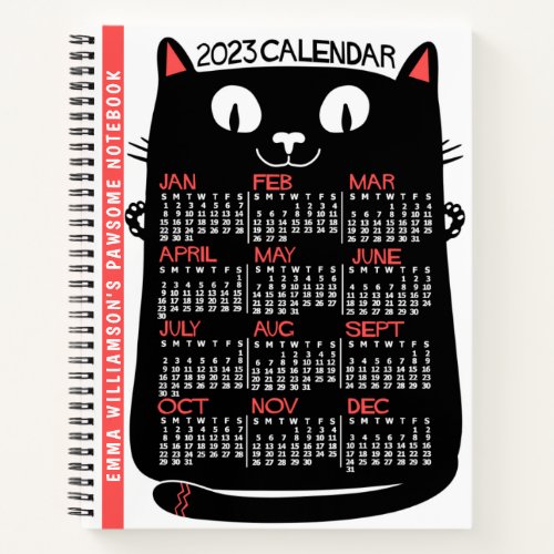 2023 Year Monthly Calendar Mid_Century Black Cat Notebook