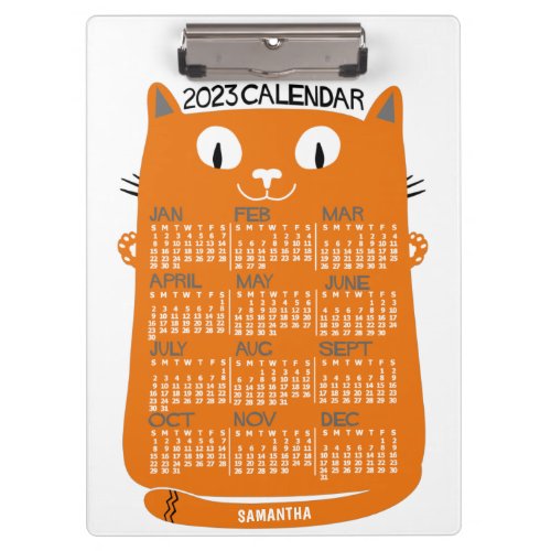 2023 Year Monthly Calendar Mid_Century Orange Cat Clipboard