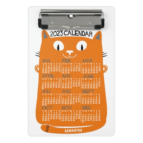 2023 Year Monthly Calendar Mid_Century Orange Cat Mini Clipboard