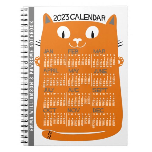 2023 Year Monthly Calendar Mid_Century Orange Cat Notebook