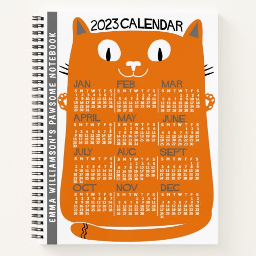 2023 Year Monthly Calendar Mid_Century Orange Cat Notebook