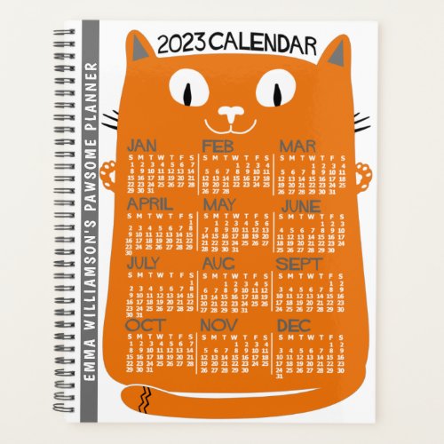 2023 Year Monthly Calendar Mid_Century Orange Cat Planner