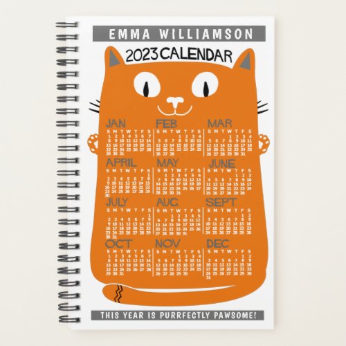 2023 Year Monthly Calendar Midcentury Orange Cat S Planner