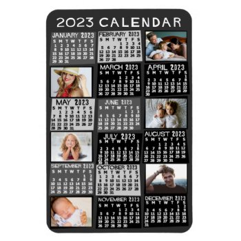 2023 Year Monthly Calendar Mod Black Photo Collage Magnet by FancyCelebration at Zazzle