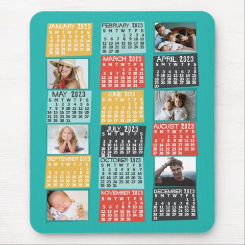 2023 Year Monthly Calendar Modern Photo Collage Mouse Pad