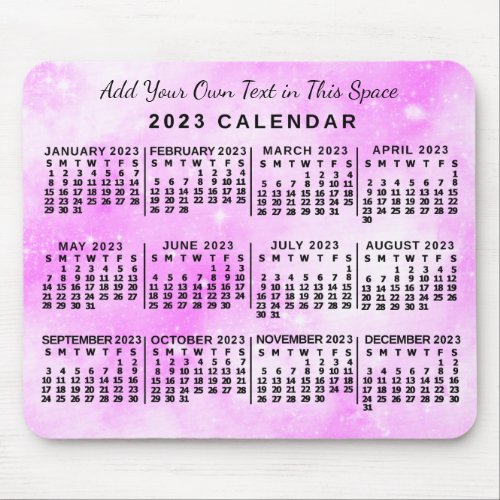 2023 Year Monthly Calendar Pink Watercolor Custom Mouse Pad