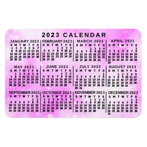 2023 Year Monthly Calendar Pink Watercolor Stars Magnet