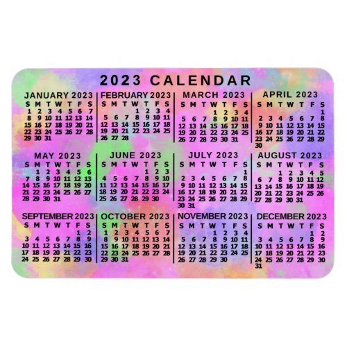 2023 Year Monthly Calendar Rainbow Splatter Paint Magnet