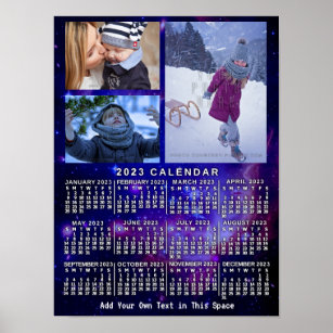 2023 Year Monthly Calendar Space Nebula 3 Photos Poster