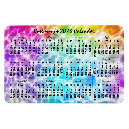 2023 Year Monthly Calendar Tiedye Hippie Rainbow Magnet