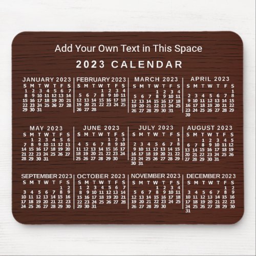 2023 Year Monthly Calendar Wood Grain Custom Text Mouse Pad
