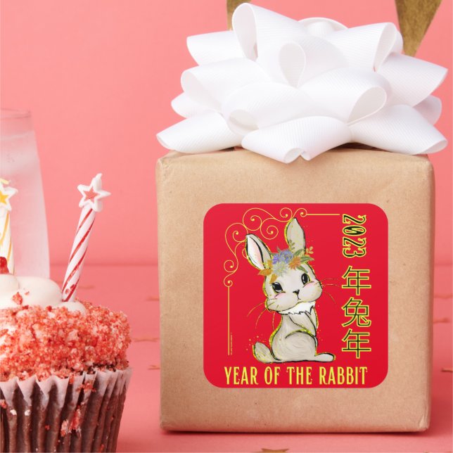2023 YEAR OF THE RABBIT chinese new year gift idea Square Sticker (Party)