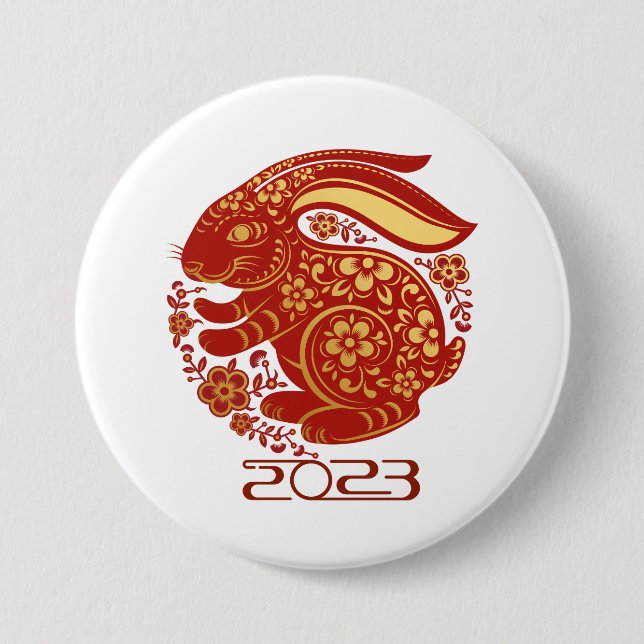 2023  Year Of The Rabbit, Happy New Year Button (Front)