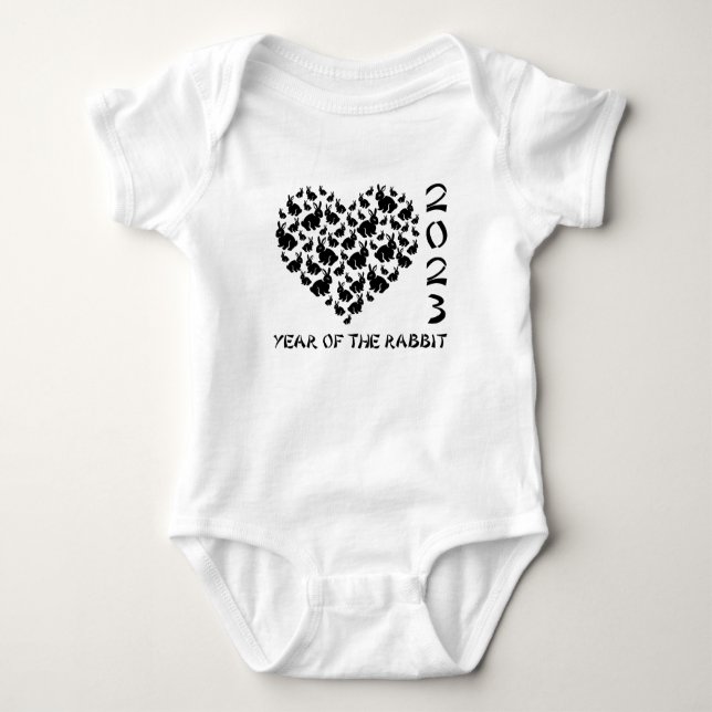 2023 Year Of The Rabbit Heart Silhouette Baby Bodysuit (Front)