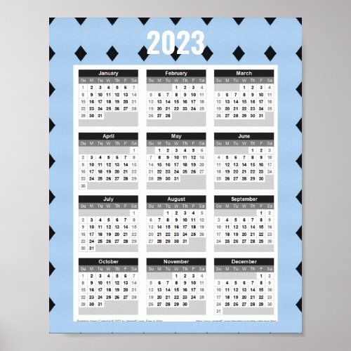 2023 Year poster calendar Light blue diamonds