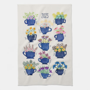 2023 Year Tea Towel Flowers in Tea Cups Tea Lovers