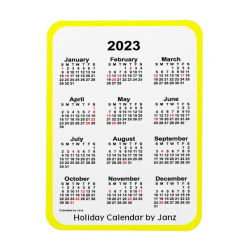 2023 Yellow Holiday Calendar by Janz Magnet