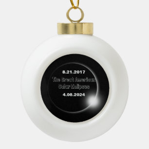 2024 & 2017 Double Dated Solar Eclipse Ceramic Ball Christmas Ornament