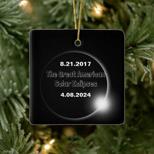 2024 & 2017 Double Dated Solar Eclipse Ceramic Ornament (Tree)