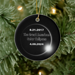 2024 & 2017 Double Dated Solar Eclipse Ceramic Ornament