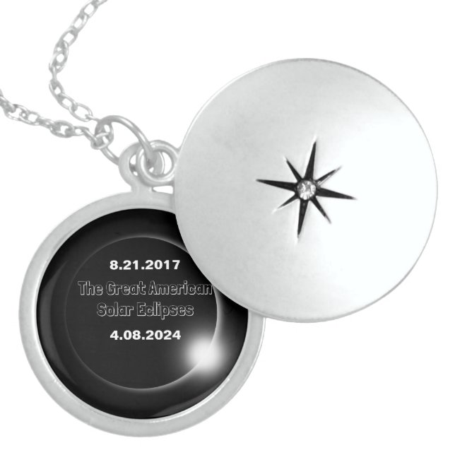 2024 & 2017 Double Dated Solar Eclipse Locket Necklace (Front)