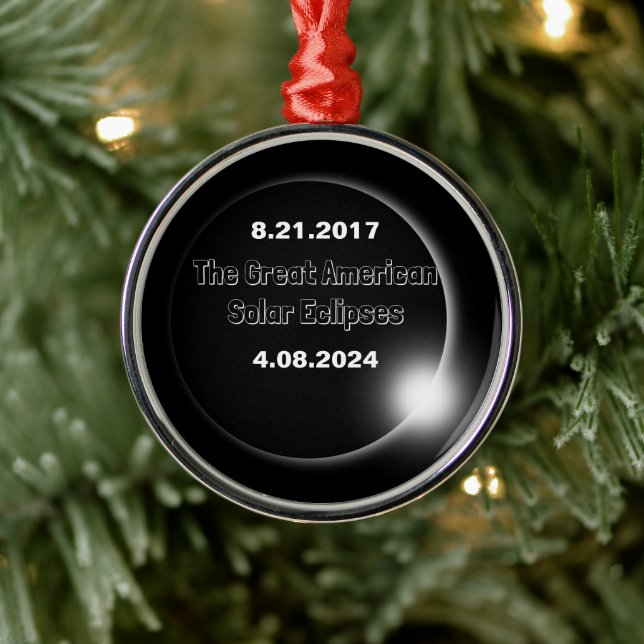 2024 & 2017 Double Dated Solar Eclipse Metal Ornament (Tree)