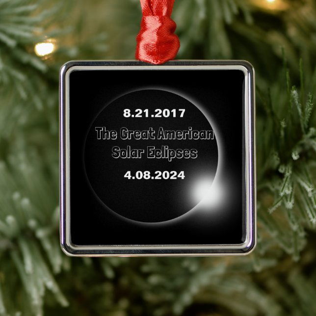 2024 & 2017 Double Dated Solar Eclipse Metal Ornament (Tree)