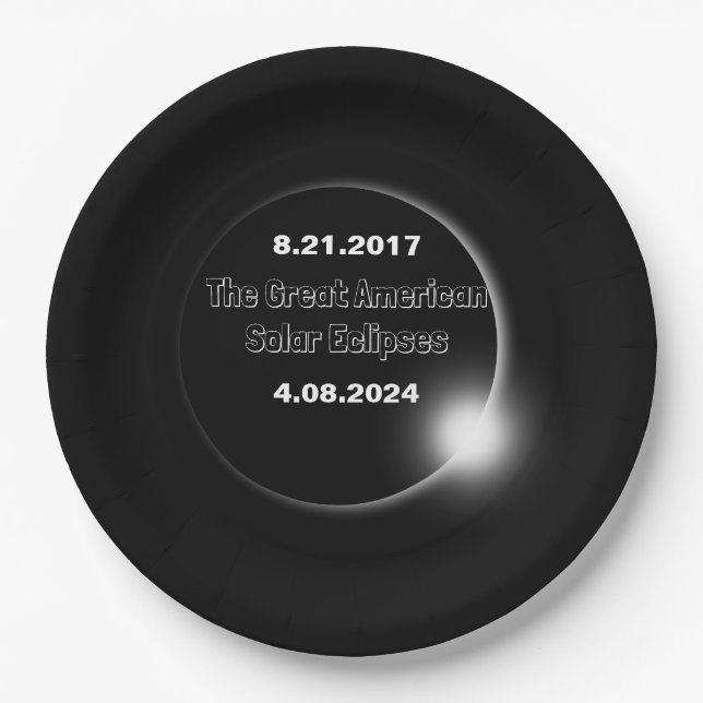 2024 & 2017 Double Dated Solar Eclipse Paper Plates (Front)
