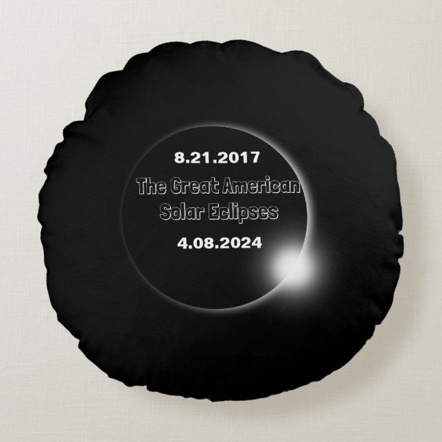 2024 & 2017 Double Dated Solar Eclipse Round Pillow (Front)