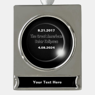 2024 & 2017 Double Dated Solar Eclipse Silver Plated Banner Ornament