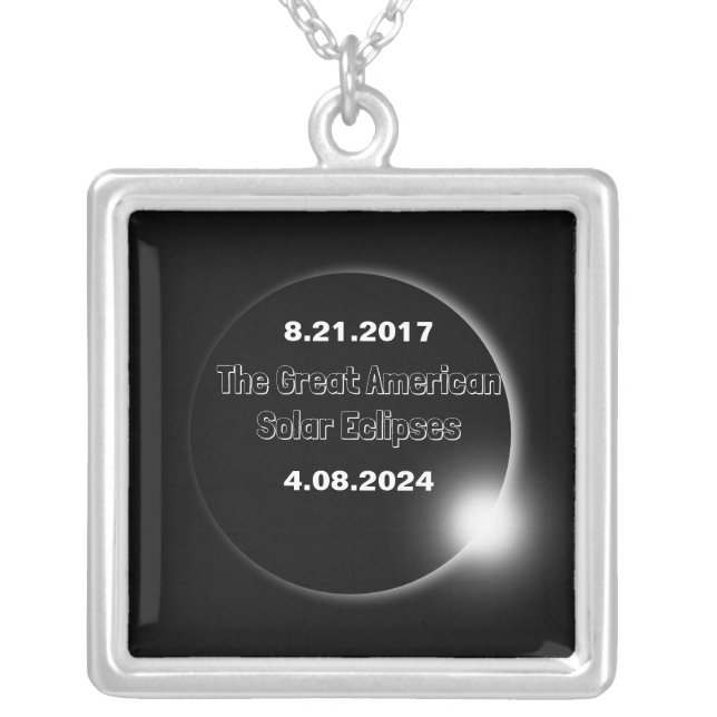 2024 & 2017 Double Dated Solar Eclipse Silver Plated Necklace (Front)