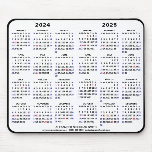 2024_2025 2 Year Calendar Black Custom Name simple Mouse Pad