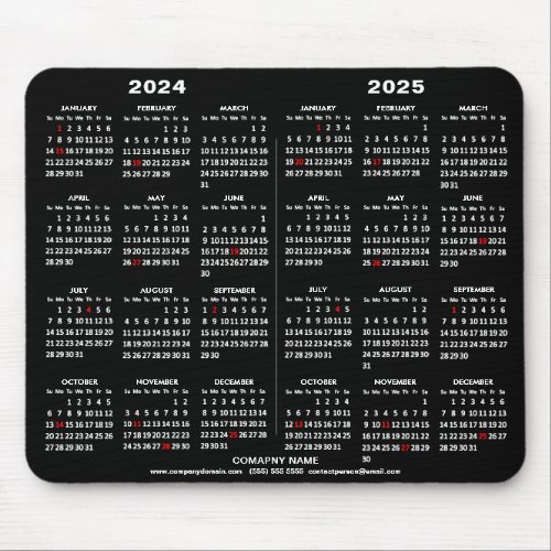 2024 _ 2025 2 Year Calendar Modern Black Business Mouse Pad