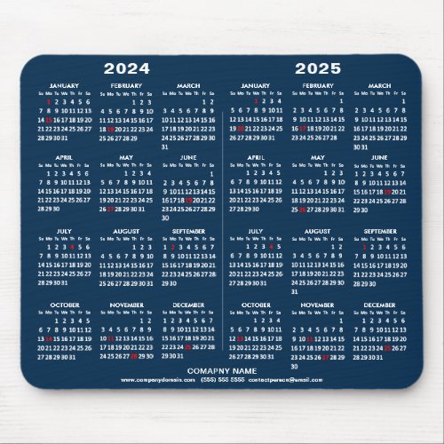 2024 _ 2025 2 Year Calendar Modern Blue Business Mouse Pad