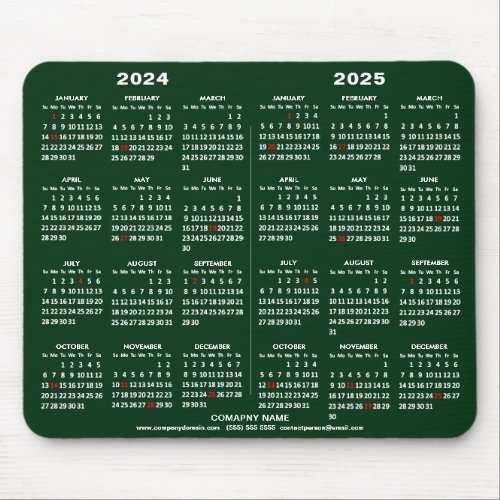 2024 _ 2025 2 Year Calendar Modern Green Business Mouse Pad