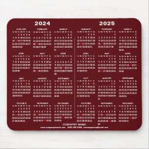 2024 - 2025 2 Year Calendar Modern Red Business Mouse Pad