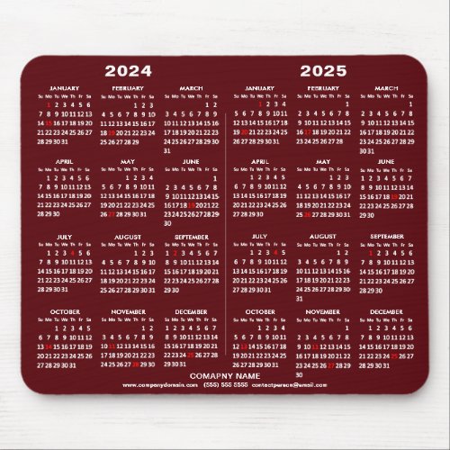 2024 _ 2025 2 Year Calendar Modern Red Business Mouse Pad