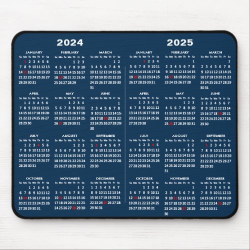 2024_2025 2 Year Calendar Simple Blue US Holidays Mouse Pad