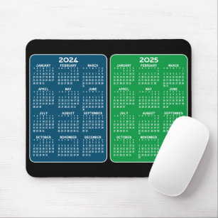 2024-2025 2 Year Calendar - year view green blue Mouse Pad