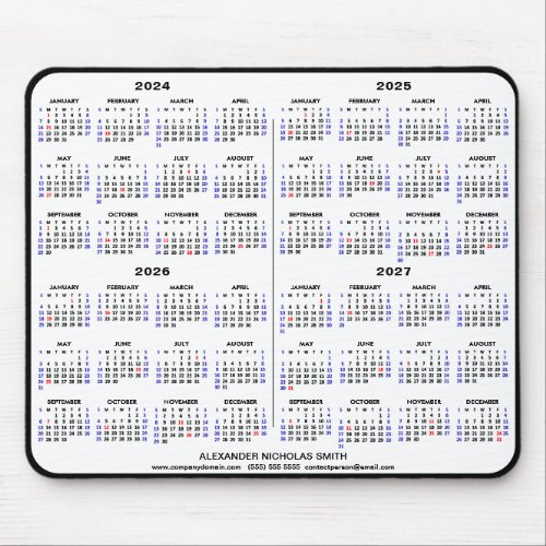 2024_2025 4 Year Calendar Black Custom Name simple Mouse Pad