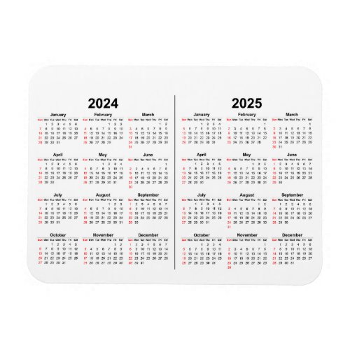 2024 2025 Calendar 2 year black white  Magnet