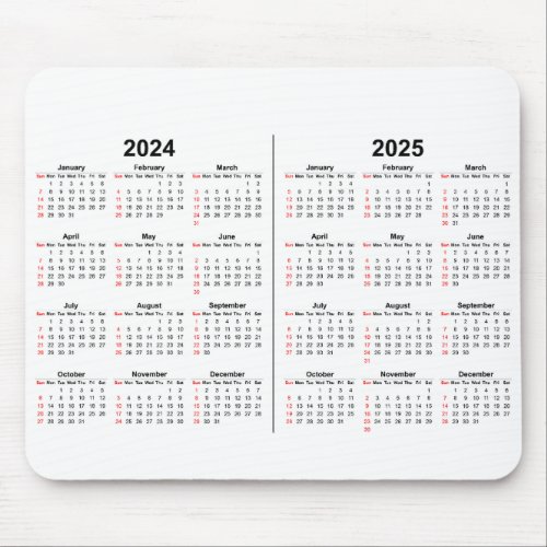 2024 2025 Calendar 2 year black white  Mouse Pad