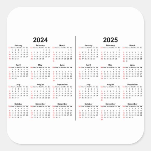 2024 2025 Calendar 2 year black white  Square Sticker