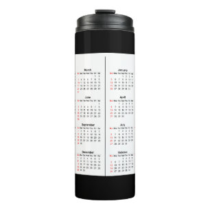 2024 2025 Calendar 2 year black white Thermal Tumbler