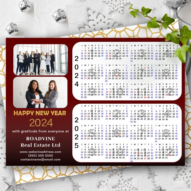 2024 - 2025 Calendar Business Modern Red Corporate Holiday Card (Creator Uploaded)